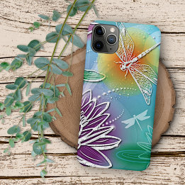 Pretty Dragonfly Colorful Modern Spring Floral Art iPhone 16 Pro Max Case
