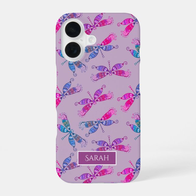 Pretty Dragonfly Purple Blue Pattern Personalised Iphone Case (Back)