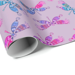 Pretty Dragonfly Purple Blue Two Tone Pattern Wrapping Paper