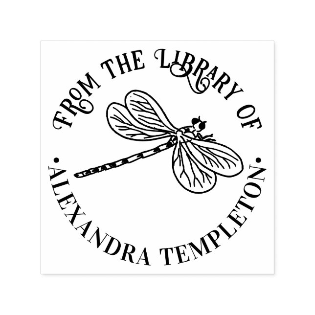 Pretty Dragonfly Silhouette #3 Library Book Name Self-inking Stamp (Design)