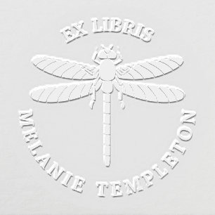 Pretty Dragonfly Silhouette #4 Ex Libris Round Embosser