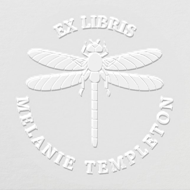 Pretty Dragonfly Silhouette #4 Ex Libris Round Embosser (Design)