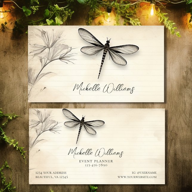 Pretty Dragonfly Sketch Vintage Journal  Business Card (Pretty Dragonfly Sketch Vintage Journal Business Card)
