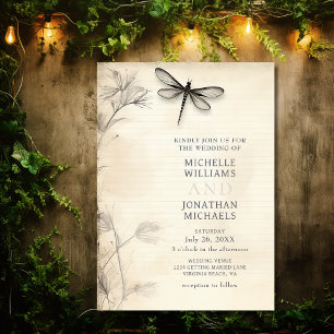 Pretty Dragonfly Sketch Vintage Journal Wedding Invitation