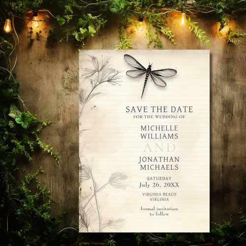 Pretty Dragonfly Sketch Vintage Journal Wedding Save The Date
