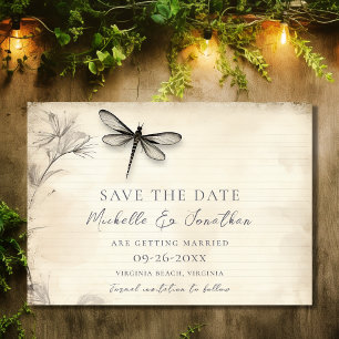 Pretty Dragonfly Sketch Vintage Journal Wedding Save The Date