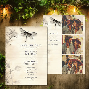 Pretty Dragonfly Vintage Journal Photo Wedding Save The Date