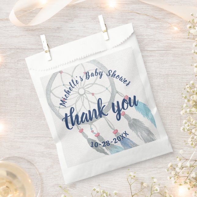Pretty Dreamcatcher Boho Baby Shower Thank You Favor Bag (Clipped)