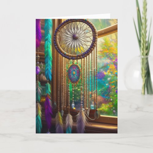 Pretty Dreamcatcher in Window  Missing You Friend Holiday Card