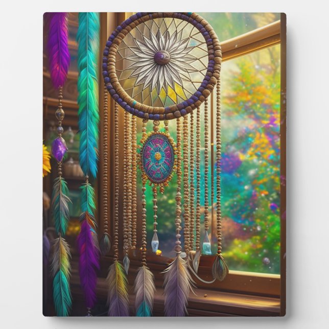 Pretty Dreamcatcher in Window Purple Boho Plaque (Front)