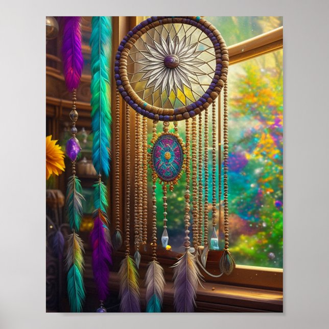 Pretty Dreamcatcher in Window Purple Boho Poster (Front)