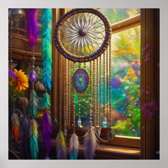 Pretty Dreamcatcher in Window Purple Boho Poster (Front)