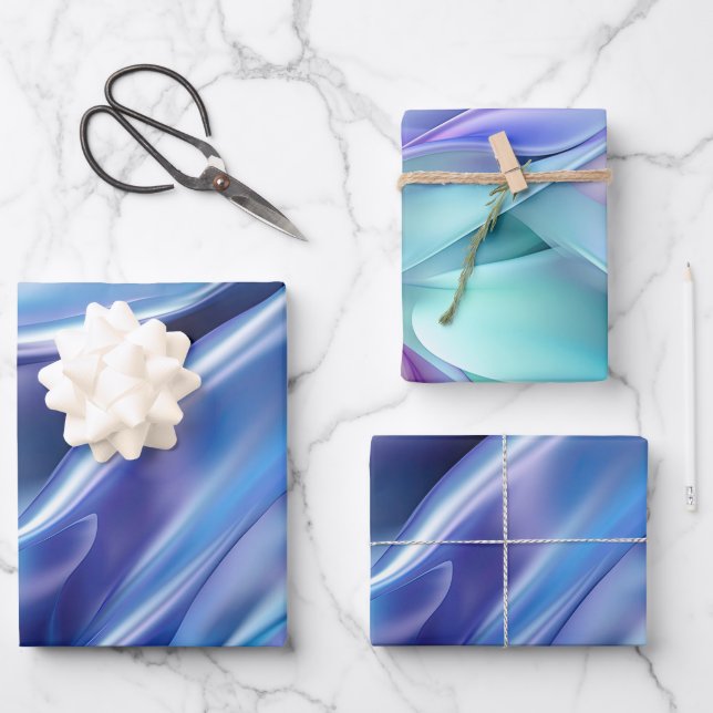Pretty Dreamy Blue Purple Bridal Shower Wrapping Paper Sheets (Front)