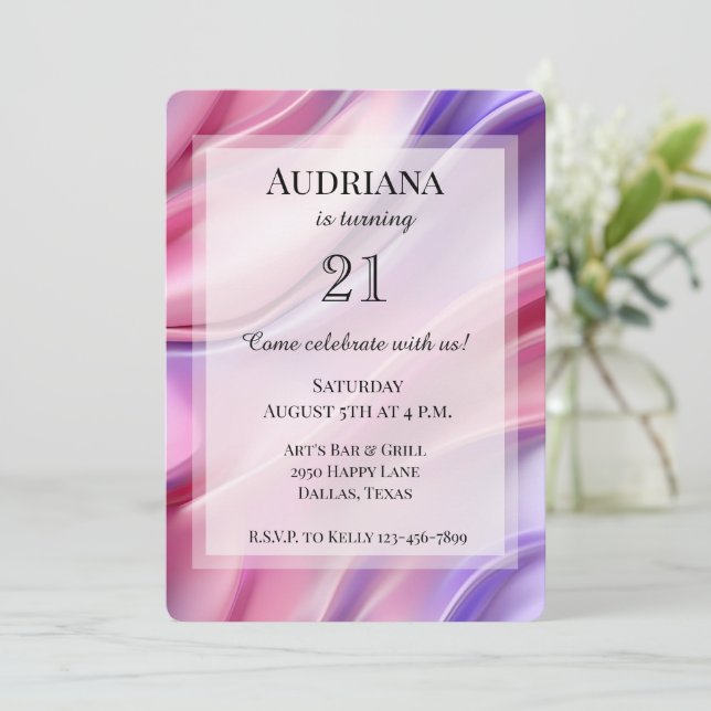 Pretty Dreamy Pink Purple Birthday Invitation (Standing Front)