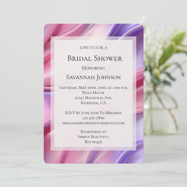 Pretty Dreamy Pink Purple Bridal Shower  Invitation (Standing Front)