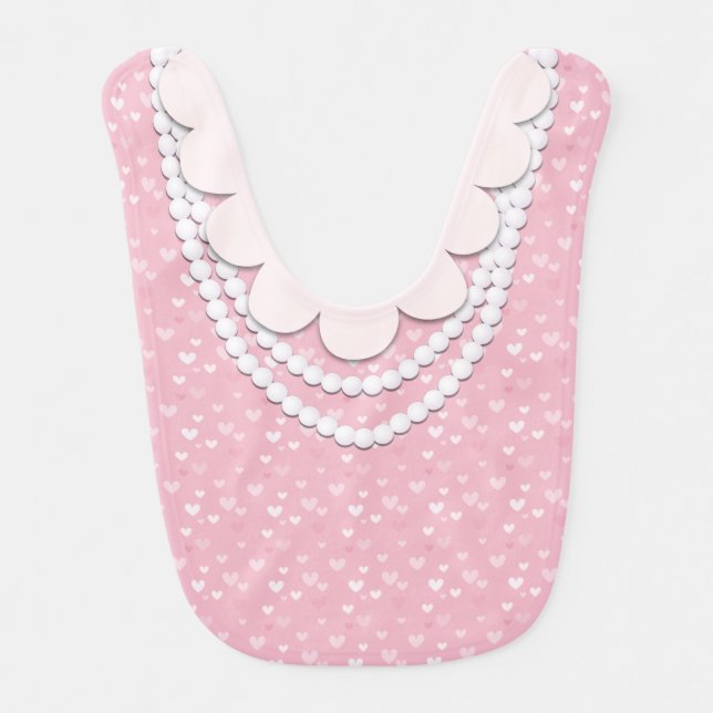 Pretty Dress Hearts with Pearl Necklace Baby Bib (Front)