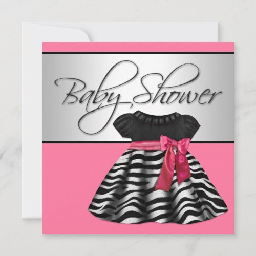 Pretty Dress Pink Zebra Baby Shower Invitation