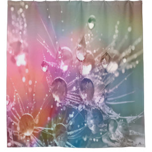 Pretty Drops of Water Dandelion Blue Green Pinks Shower Curtain