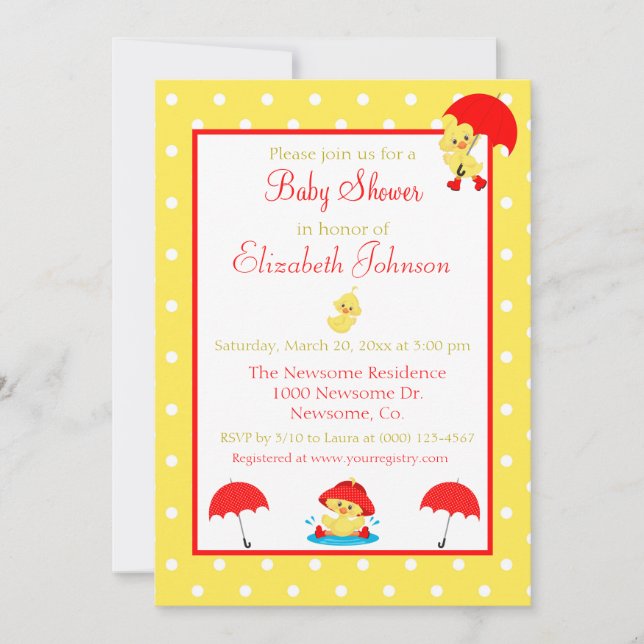 Pretty Ducks and Polka Dots Baby Shower Invitation (Front)