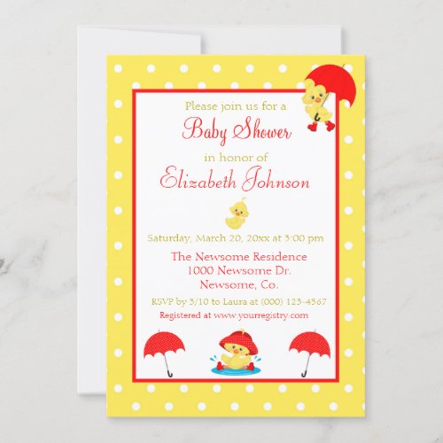 Pretty Ducks and Polka Dots Baby Shower Invitation