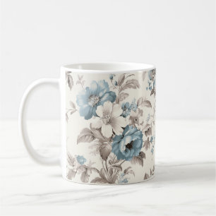 Pretty Dusty Blue/Light Brown Floral Coffee Mug