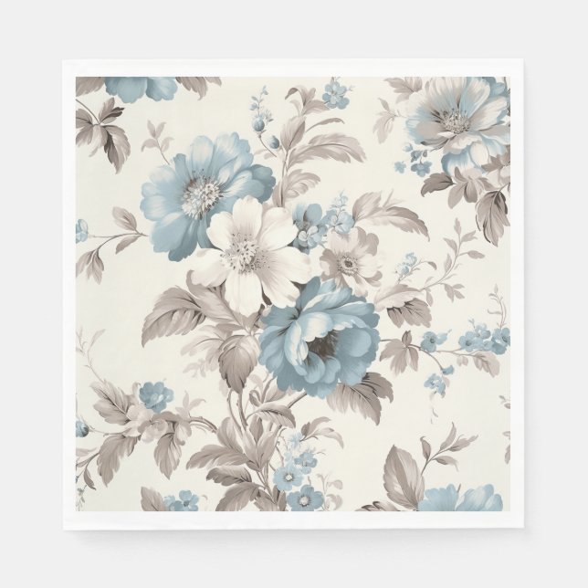 Pretty Dusty Blue/Light Brown Floral  Napkins (Front)