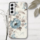 Pretty Dusty Blue/Light Brown Floral w/Initial Samsung Galaxy S22 Case<br><div class="desc">Lovely spray of dusty blue and off-white boho style flowers with light brown foliage on eggshell background with text field for your initials/monogram/name.</div>