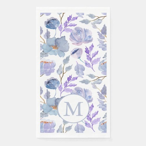 Pretty Dusty Blue Lilac Watercolor Floral Monogram Paper Guest Towels