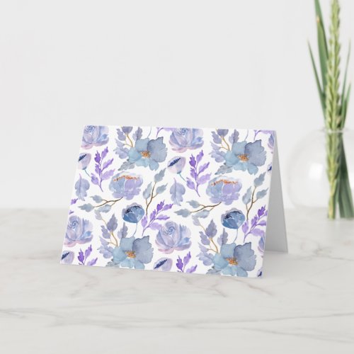 Pretty Dusty Blue Lilac Watercolor Flowers Blank Card