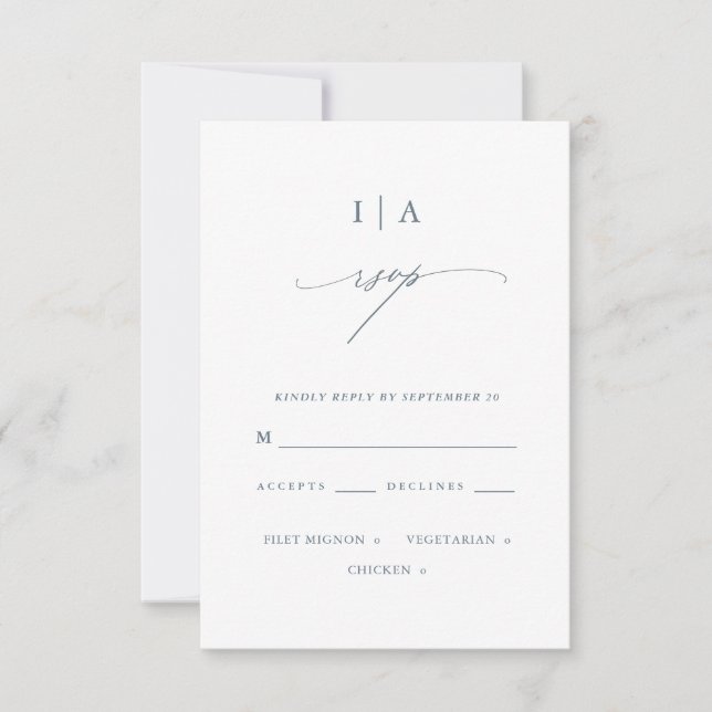 Pretty Dusty Blue Monogram Wedding Rsvp Card (Front)