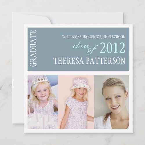 Pretty Dusty Blue Photo Collage Graduation Party Personalized Invites