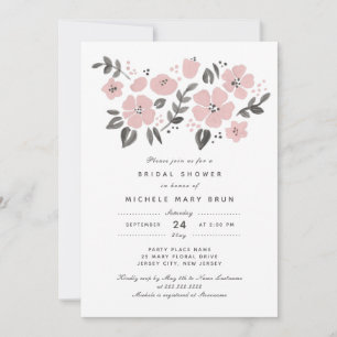 Pretty Dusty Blush Pink Floral Bridal Shower Invitation