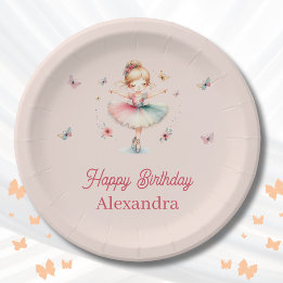 Pretty Dusty Pink Ballerina Girl Birthday Party Paper Plates