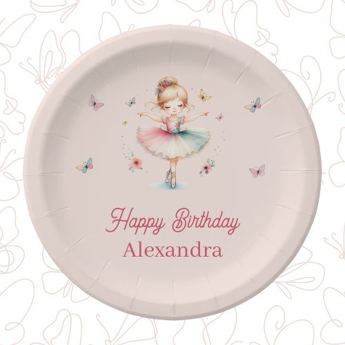 Pretty Dusty Pink Ballerina Girl Birthday Party Paper Plates