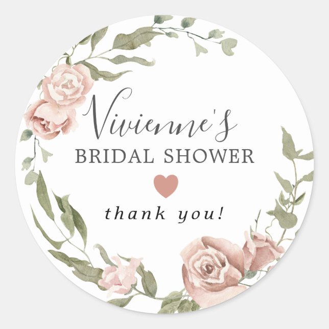 Pretty Dusty Pink Floral Bridal Shower Favor Seal (Front)