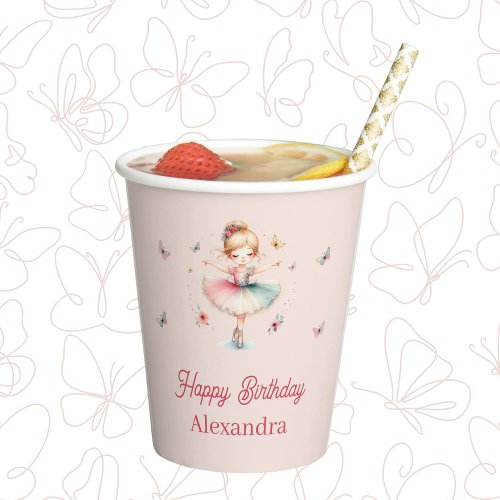 Pretty Dusty Pink Girl Ballerina Birthday Party Paper Cups