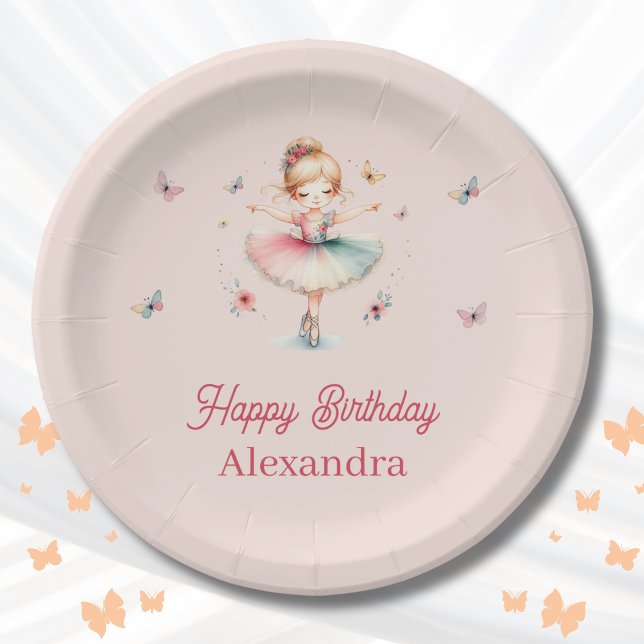 Pretty Dusty Pink Girl Ballerina Birthday Party Paper Plates (Creator Uploaded)