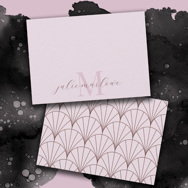 Pretty Dusty Pink Monogram Purple Fan Pattern Note Card (Creator Uploaded)