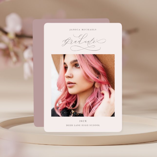 Pretty Dusty Rose Two Photo Graduation Party Invitation (Creator Uploaded)