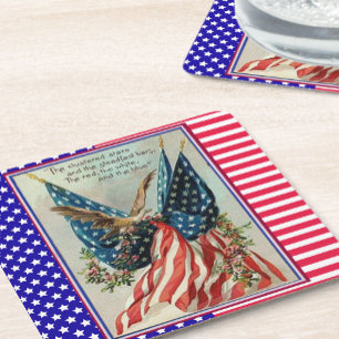 Pretty Eagle Fourth of July Patriotic Flag Square Paper Coaster
