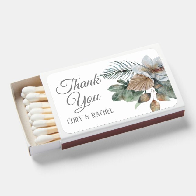 Pretty Earth Tone Boho Bouquet Thank You   Matchboxes (Front Open)