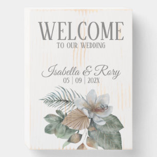 Pretty Earth Tone Boho Bouquet Wedding Wooden Box Sign