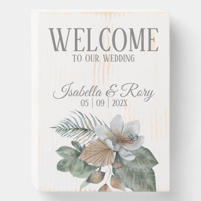 Pretty Earth Tone Boho Bouquet Wedding Wooden Box Sign (Front Vertical)