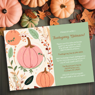 Pretty Earthy Pumpkin Foliage Thanksgiving Party Invitation