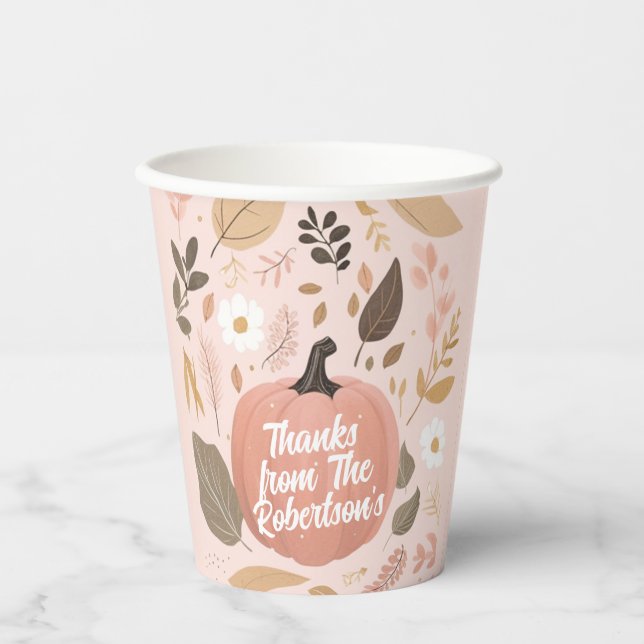 Pretty Earthy Pumpkin Foliage Thanksgiving Party  Paper Cups (Front)