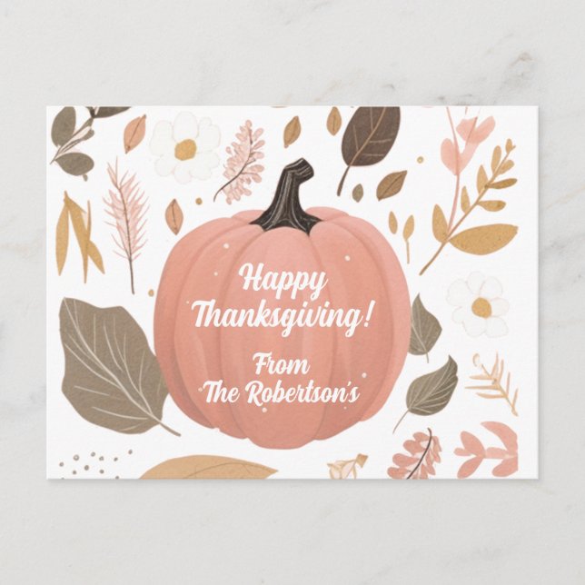 Pretty Earthy Pumpkin Foliage Thanksgiving Postcard (Front)
