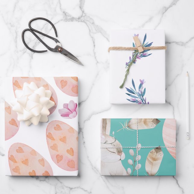 Pretty Easter Bunny And Eggs  Wrapping Paper Sheets (Front)