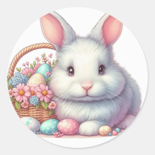 Pretty Easter Bunny Pastel Classic Round Sticker (Front)