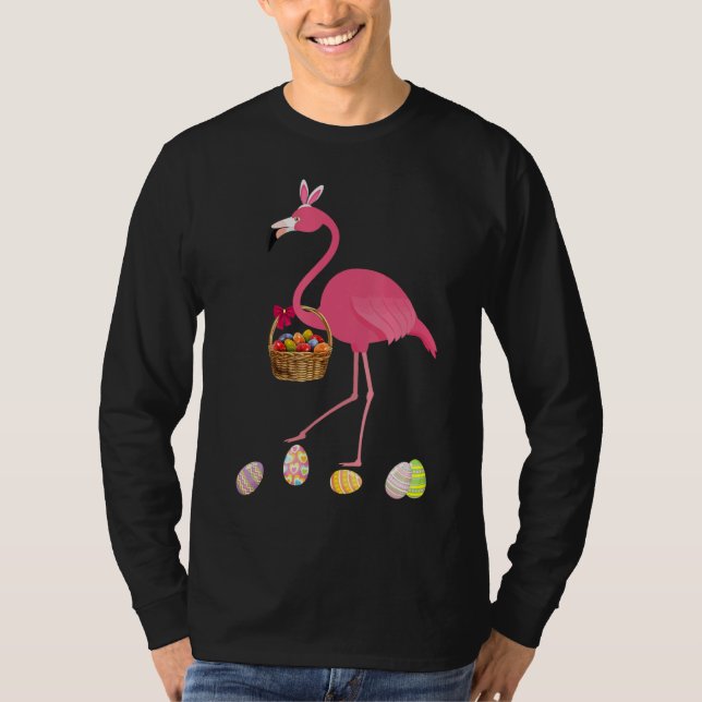 Pretty Easter Flamingo With Bunny Ears And Easter  T-Shirt (Front)