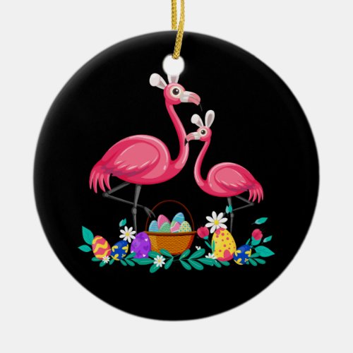 Pretty Easter Flamingo with Easter Basket Easter E Ceramic Ornament